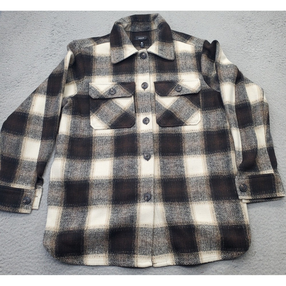 Aqua Thick Flannel Shacket Womens Small Multi Plaid Long Sleeve Button Front EUC